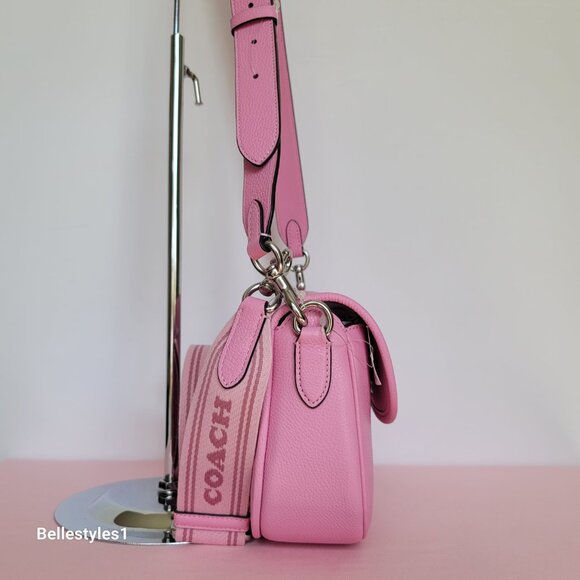 COACH Willow Saddle Pebbled Leather Saddle Crossbody Bag- Vivid Pink 🎈$265. - Picture 8 of 16